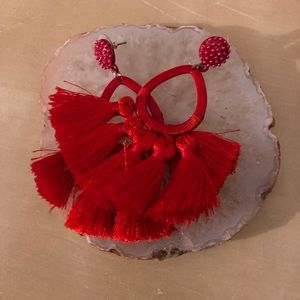 Red fringe earrings